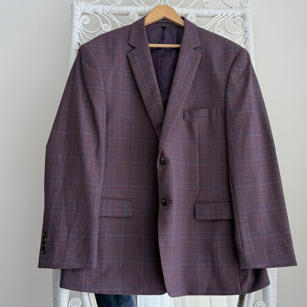 Jos A Bank Blazer Mens 46R Purple Plaid Wool Blend Sport Coat Dinner Jacket